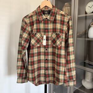 RRL Ralph Lauren Double Red Green RL Plaid Textured Work Shirt S NEW LS Flannel